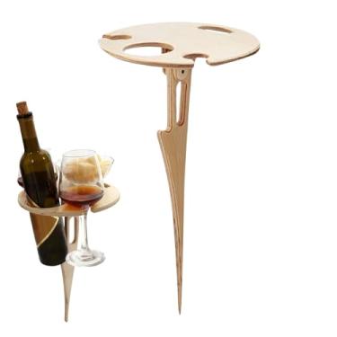 Imagem de Mesa de piquenique dobrável | Suporte de vinho para mesa de piquenique ao ar livre | Suporte portátil para garrafa para quintal, jardim, pátio, praia, gramado, caminhadas, fogueira, churrasco, viagem