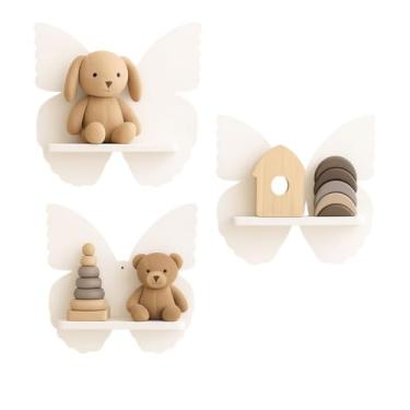 Imagem de Trio de Prateleira MDF Borboletinha Nichos Quarto de Bebê Decoração Infantil Modelo Borboleta (Branco)