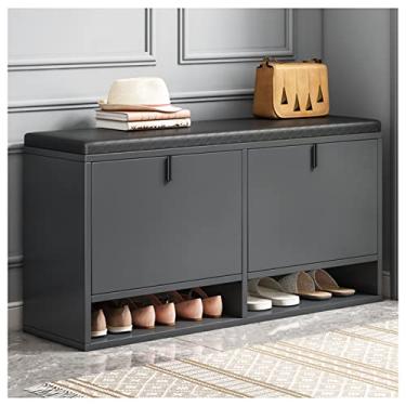 Imagem de Banqueta estofada nórdica para troca de sapatos para casa armário de sapatos bolsa macia almofada de madeira maciça armário de sapatos armazenamento sapateira estofado sofá banco 100 x 24 x 50 cm