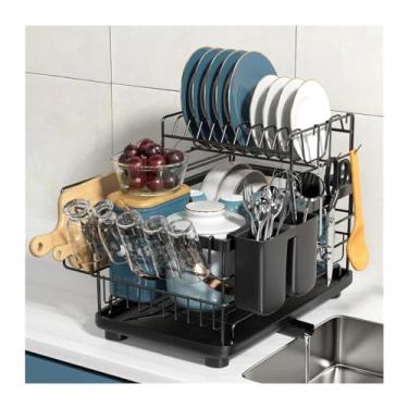 Imagem de BSNANCA 2 camadas com drenagem, suporte de talheres, tábua de corte/suporte de copo e 3 ganchos - escorredor de pratos para escorredor de pratos de cozinha