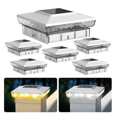 Imagem de KEILAIMO Luzes Solares Para Postes, Pacote Com 6 De Cerca Deck Externo Atualizadas Postes Madeira/Vinil 4X4 5X5, À Prova D'Água Ip65, Brilho Branco Quente/Frio 10 A 12 Horas Jardim/Pátio/Varanda -