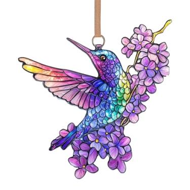 Imagem de Apanhadores de sol de flores silvestres e pássaros, enfeite de parede com flores de beija-flor - Ornamento acrílico de arco-íris para ramos de pátio, jardim, varanda e grades