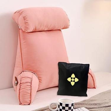 Imagem de Almofada ergonômica de leitura para descanso de cama com rolo de pescoço removível - Almofada de suporte durável para as costas com suporte de braço e bolso - Travesseiro de encosto - Almofada de