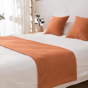 Imagem de Cachecol de cama de hotel cor sólida moda simples lenço de cama à prova de poeira cobertor de microfibra macia protetor de pé da cama capa resistente a rugas toalha de cama laranja||45 x 260 cm para