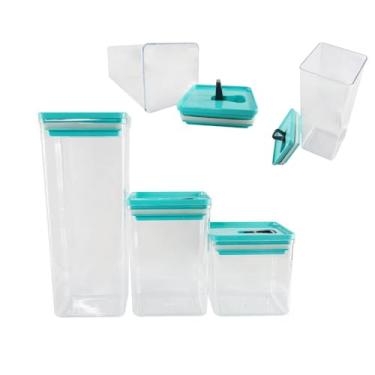 Imagem de Kit 3 Organizadores Herméticos 5L – Potes Empilháveis com Vedação TPU – Transparente com Tampa Verde Tiffany
