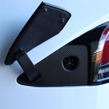 Imagem de TWRAPS Capa de vinil de porta de carga para Tesla Model X 2022-2025, capa de película de fibra de carbono preta sobreposição fácil DIY kit de padrão esportivo sutil, acessórios modelo X