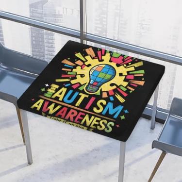Imagem de hongjinglin Toalha de mesa quadrada para uso ao ar livre com borda elástica, toalha de mesa quadrada limpável para autismo, decoração de cozinha para mesas de 86 x 86 cm