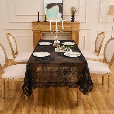 Imagem de Raedan Toalha de mesa retangular de renda bordada floral preta 139,7 x 101,6 cm, capa de mesa vintage (preta, 139,7 x 101,6 cm, retângulo)