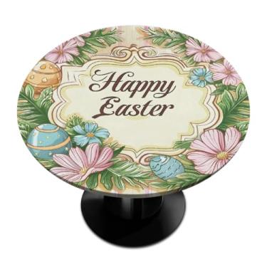 Imagem de hongjinglin Toalha de mesa redonda com borda elástica de Páscoa, toalha de mesa redonda limpável para ambientes internos e externos, pátio, jantar, cozinha, festival, decoração para mesas de 114 a 127