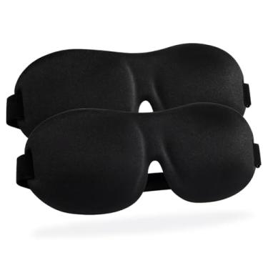 Imagem de Máscara de Dormir 3D, Preta, Confortável, com Alças Ajustáveis, 2 Unidades, para Viagem e Descanso