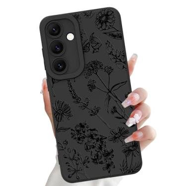Imagem de OOK Compatível com Samsung Galaxy S24 Plus, silicone preto flores silvestres padrão fofo, proteção de câmera TPU macia fina à prova de choque capa de telefone para mulheres meninas - preto flores