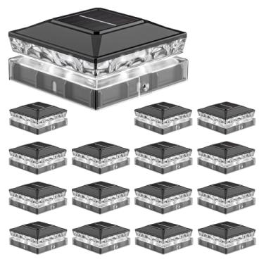Imagem de Luzes de tampa de poste solar, 6500K branco frio IP65 à prova d'água, luz de cerca alimentada por energia solar para poste de madeira 4x4 e cerca de vinil 5x5, deck, pátio, jardim, quintal, iluminação