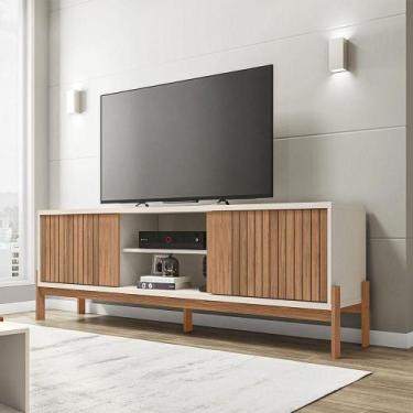 Imagem de Rack Tv 72 Pol 180cm Bancada Ripado Para Sala Kellem Freijó-off White 