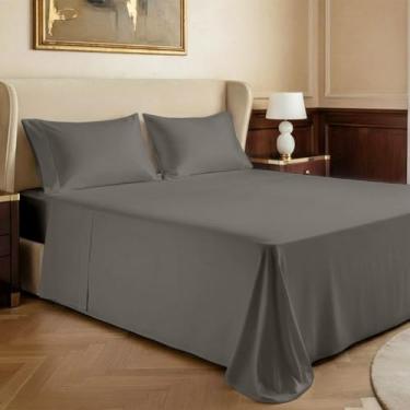 Imagem de Mayfair Linen Conjunto de lençóis Queen 100% algodão egípcio – Jogo de lençol Queen Size luxuoso de algodão egípcio série 2000 (4 peças, cinza escuro), macio, refrescante, tecido de cetim 43,2 cm de