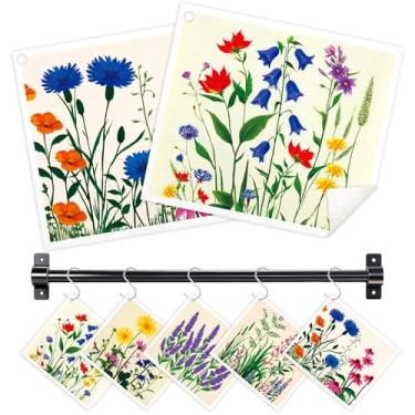 Imagem de Nyixblyre Panos de prato suecos para cozinha, pacote com 5 toalhas de papel reutilizáveis com flores florais com 3 ganchos, conjunto de pano de prato lavável, pano de limpeza absorvente para lavar