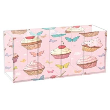 Imagem de Burbuja Porta-canetas de acrílico Cupcakes, 4 compartimentos, suporte de lápis transparente para pincéis de maquiagem, acessórios de mesa de escritório em casa