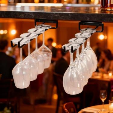 Imagem de 1 suporte de copo de vinho, suporte de parede de metal para economia de espaço, prateleira embaixo do armário, cozinha, bar, sala de jantar, preto, 1 peça