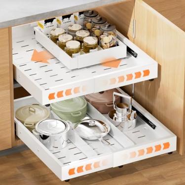 Imagem de Organizador de armário expansível com 30,5 cm a 50,8 cm e D (40,6 cm a 56 cm), gavetas deslizantes ajustáveis sem furadeira com 3 trilhos deslizantes, 2 painéis magnéticos, prateleiras adesivas para