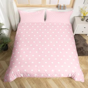 Imagem de Feelyou Conjunto de cama solteiro rosa e branco com bolinhas, para meninos, meninas, adolescentes, capa de edredom abstrata, respirável, macia, leve, microfibra moderna, decoração de quarto
