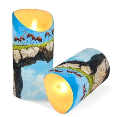 Imagem de ATTX Pacote com 2 velas sem chamas formigas em uma ponte – 7,6 cm x 15 cm com controle remoto e temporizador para casa, casamento, decoração de acampamento #600