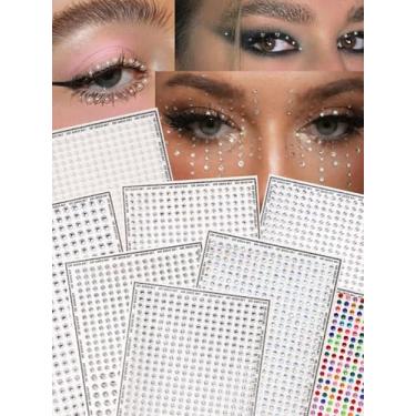 Imagem de 8 peças de adesivos de decoração de rosto estéreo de strass simulado em formato redondo de vários grãos minimalistas, baile de máscaras de festa para cabelo, olhos, rosto, tatuagem temporária com