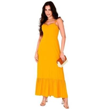 Imagem de Vestido Longo com Decote nas Costas e Babado B’Bonnie Anelise Mostarda-Feminino