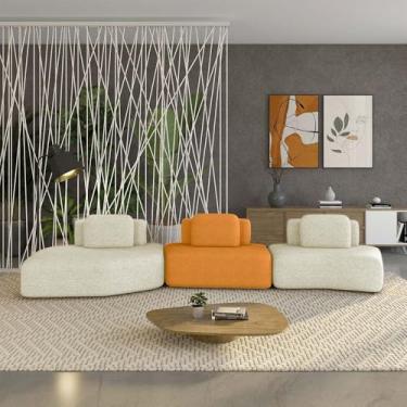 Imagem de Sofá Ilha Sala de Estar Dakota 3 Módulos 484cm Encostos Almofadas Soltas Bouclê Rústico Greige/Terracota G33 - Gran Belo
