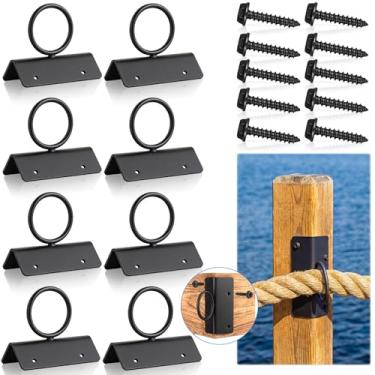 Imagem de PullCrease Pacote com 8 suportes de suporte de corda para poste de canto de 5 cm, ganchos decorativos de deck para corrimão de escada, cercas de corda de cânhamo, gancho de teto, cabide preto montado