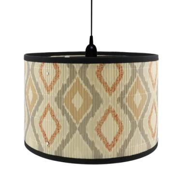 Imagem de Crapyt Abajur de madeira de tambor E27, 30 cm × 30 cm × 20 cm, capa de lâmpada removível redonda, abajures vintage com padrão geométrico aplicável a mesa/piso/teto/lâmpada de parede, padrão 1