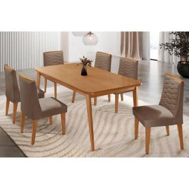 Imagem de Sala Jantar Mesa Havana Tampo Curvo 180cm+6 Cadeiras Maldivas Madeira Naturale - Capuccino/Suede Capuccino - Rufato