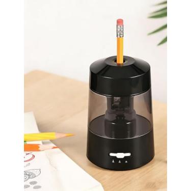 Imagem de Apontador de lápis elétrico, apontador automático infantil, afiador de lápis operado por bateria para lápis de cor, plugue portátil com (adaptador AC, USB) para sala de aula/escritório/casa, preto