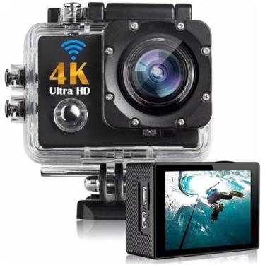 Imagem de Câmera de Ação 4K Ultra HD com Wi-Fi e Zoom Digital – À Prova d’Água, Sensor CMOS, 64GB Capture Aventuras em 4K! Câmera de Ação Wi-Fi com Zoom,e 64GB