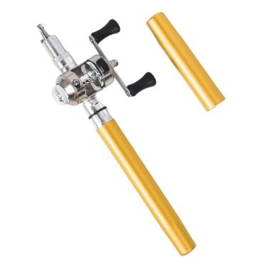 Imagem de Vara de pesca carretel combo mini caneta bolso portátil telescópica leve fibra vidro vara de pesca caneta para rio lago (Ouro)