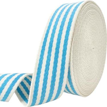 Imagem de Tiras de algodão listradas de 3,8 cm - Fita de tecido jacquard de 6 metros tiras resistentes para confecção de bolsas, arreios, mochila, cintos, roupas, costura (azul)