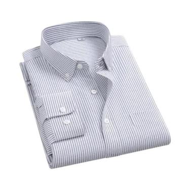 Imagem de Camisa Social Clássica Masculina Oxford Listrada De Manga Longa 100% A