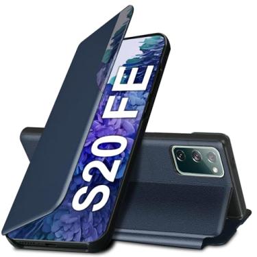 Imagem de Capa flip S20 FE para Samsung Galaxy S20 FE 5G, capa de couro slim fit transparente para celular Samsung S20 FE com suporte, resistente, resistente à prova de choque (azul)