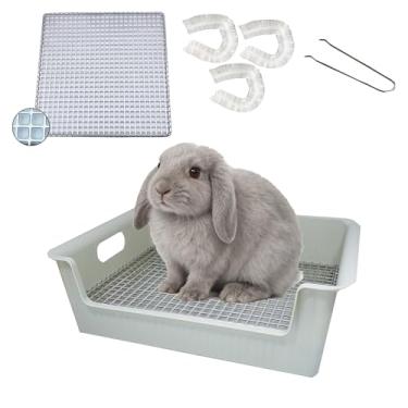 Imagem de Nafivopa Caixa de areia de coelho grande com grade de aço inoxidável alargada, caixa de areia de coelho de porquinho-da-índia fácil de limpar para gaiolas de porquinhos-da-índia, parede traseira alta