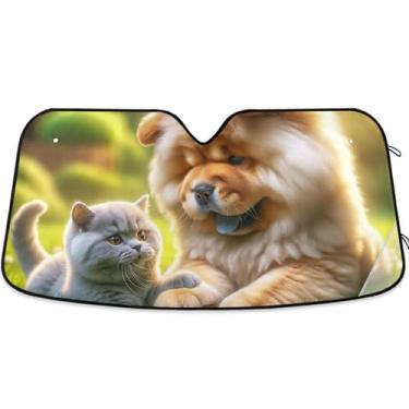 Imagem de Chow Chow Protetor solar para cachorro gato personalizado para para-brisa de carro capa de para-brisa automotiva dobrável engraçado protetor solar floral retrátil M, 139,7 cm x 70,1 cm