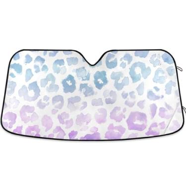Imagem de Toldo de sol personalizado tie dye com estampa de animal leopardo para para-brisa de carro retrátil dobrável persianas de carros para janelas frontais floral automotivo S, 134,6 cm x 59,7 cm