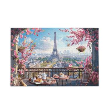 Imagem de Jogo de quebra-cabeça da Torre Eiffel com varanda parisiense, arte de parede para casa, quebra-cabeça engraçado para adultos e crianças, tamanho final 75 x 50 cm