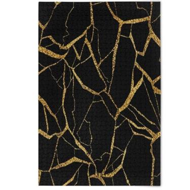 Imagem de Quebra-cabeça 1000 peças para adultos preto dourado rachado quebra-cabeça engraçado criativo para adultos pintura de decoração de arte estética, 1000 peças, 75 x 50 cm