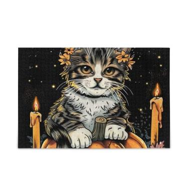 Imagem de 500 peças de quebra-cabeças de abóbora de gato preto de madeira e papel combinados para adultos