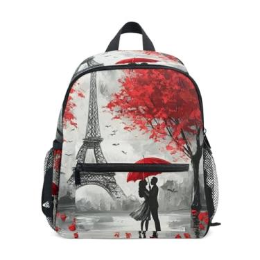 Imagem de GAIGEO Valentines Paris Eiffel Romantic Kids Mini Backpack with Whistle, Adjustable Chest Strap, Toddler Girl Backpack Lightweight & Compact for Ages 3-8