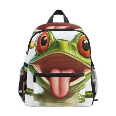 Imagem de GAIGEO Funny Cartoon Frog Cute Baby Backpack, 10x4x12 In, Little Boys Backpack Includes Water Bottle Pockets, Whistle Clip for Safety