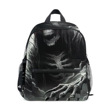 Imagem de GAIGEO Halloween Horror Skull Grey Mini Toddler Backpack Boys Mini Backpack with Front Pocket, Safety Whistle for Ages 3-8