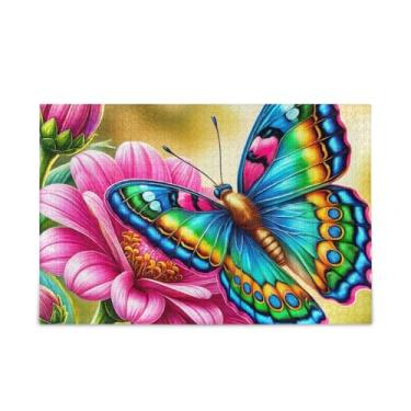 Imagem de Quebra-cabeça de 500 peças, borboleta em flor, quebra-cabeça de presente faça você mesmo com bolsa de armazenamento de malha para adultos adolescentes, 52 cm C x 37,8 cm L