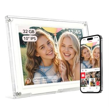 Imagem de Moldura Moldura de foto digital WiFi acrílico fino de 10,1 polegadas, moldura de foto digital de 32 GB, tela sensível ao toque IPS 1280 x 800 HD, compartilhamento instantâneo de fotos/vídeos através