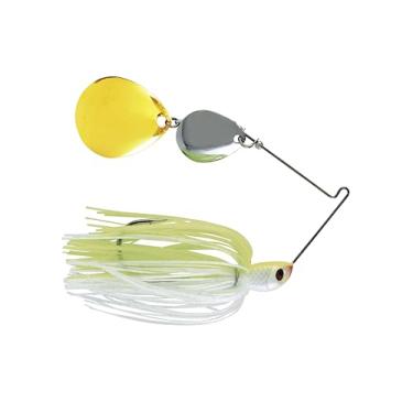 Imagem de Isca giratória Luck E Strike Jimmy Houston Legends com lâminas Colorado (isca giratória de 1/56.7 g) 5/0 gancho, verde-limão/saia branca