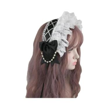 Imagem de Tiara De Cabelo Feminina Sweet Lolita Com Babados, Renda, Laço De Fita