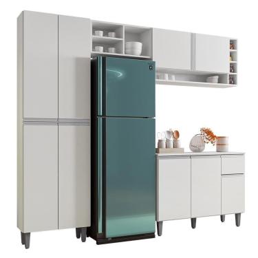 Imagem de Cozinha Modulada Vanessa 230cm Paneleiro, Balcão Com Tampo Mdp E Aéreo Branco - Ajl Móveis Branco